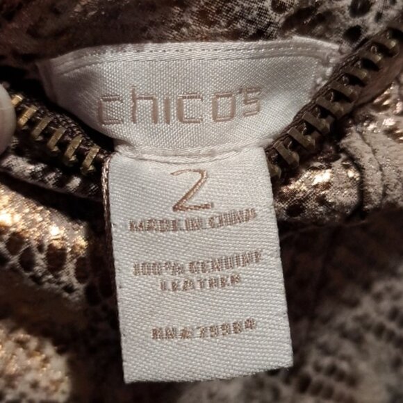 Chico's womens size 2 or Large reversible leather jacket, brown & animal print - Picture 14 of 15